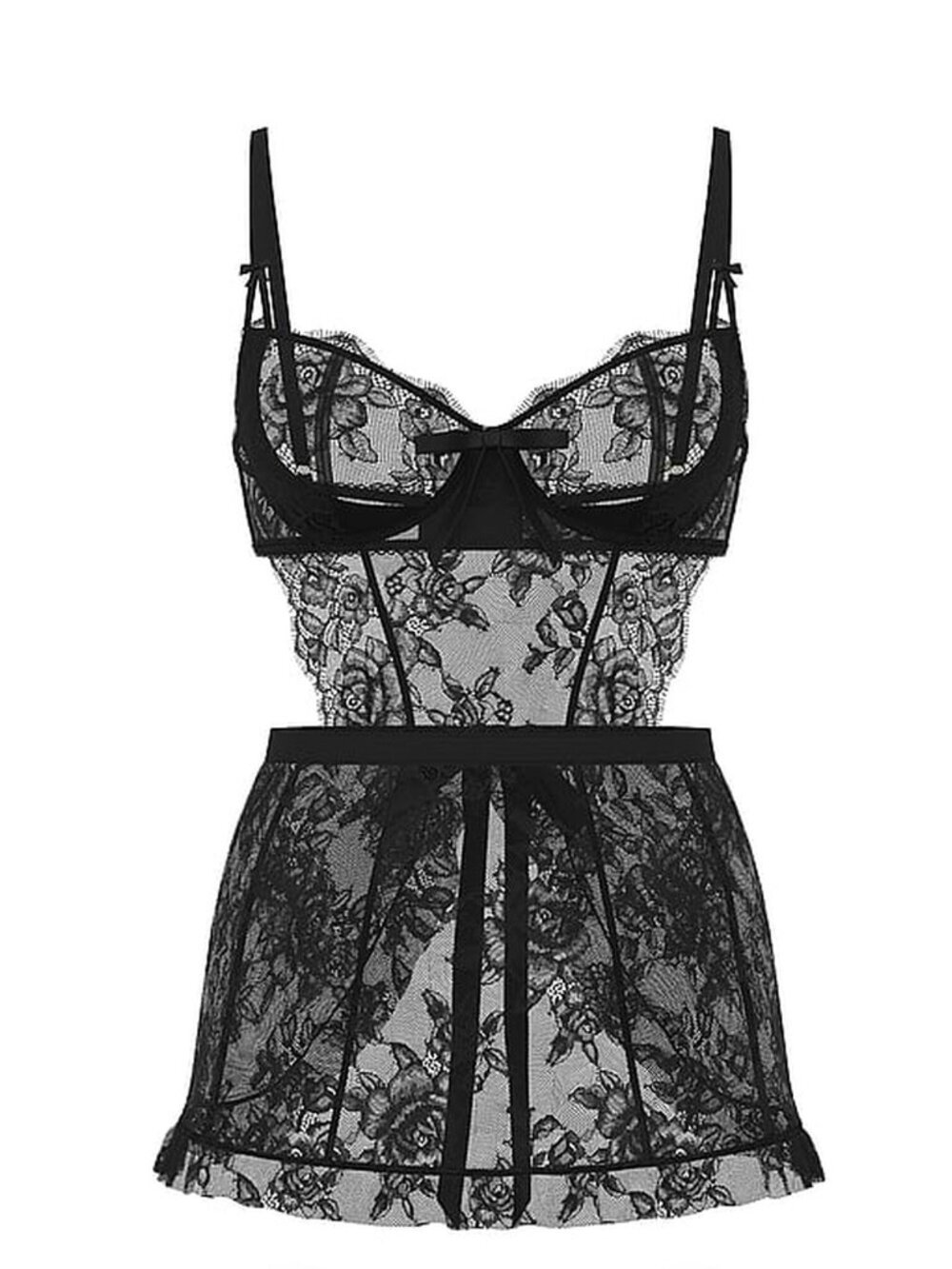 New! Victoria’s Secret Black Wicked Unlined Rose Lace Apron Size XL 34449